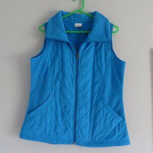 Columbia Womens Vest Size L Blue Quilted & Fleece Zipper Pockets